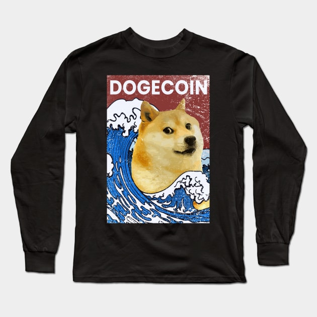 Wave dogecoin Long Sleeve T-Shirt by aldistar